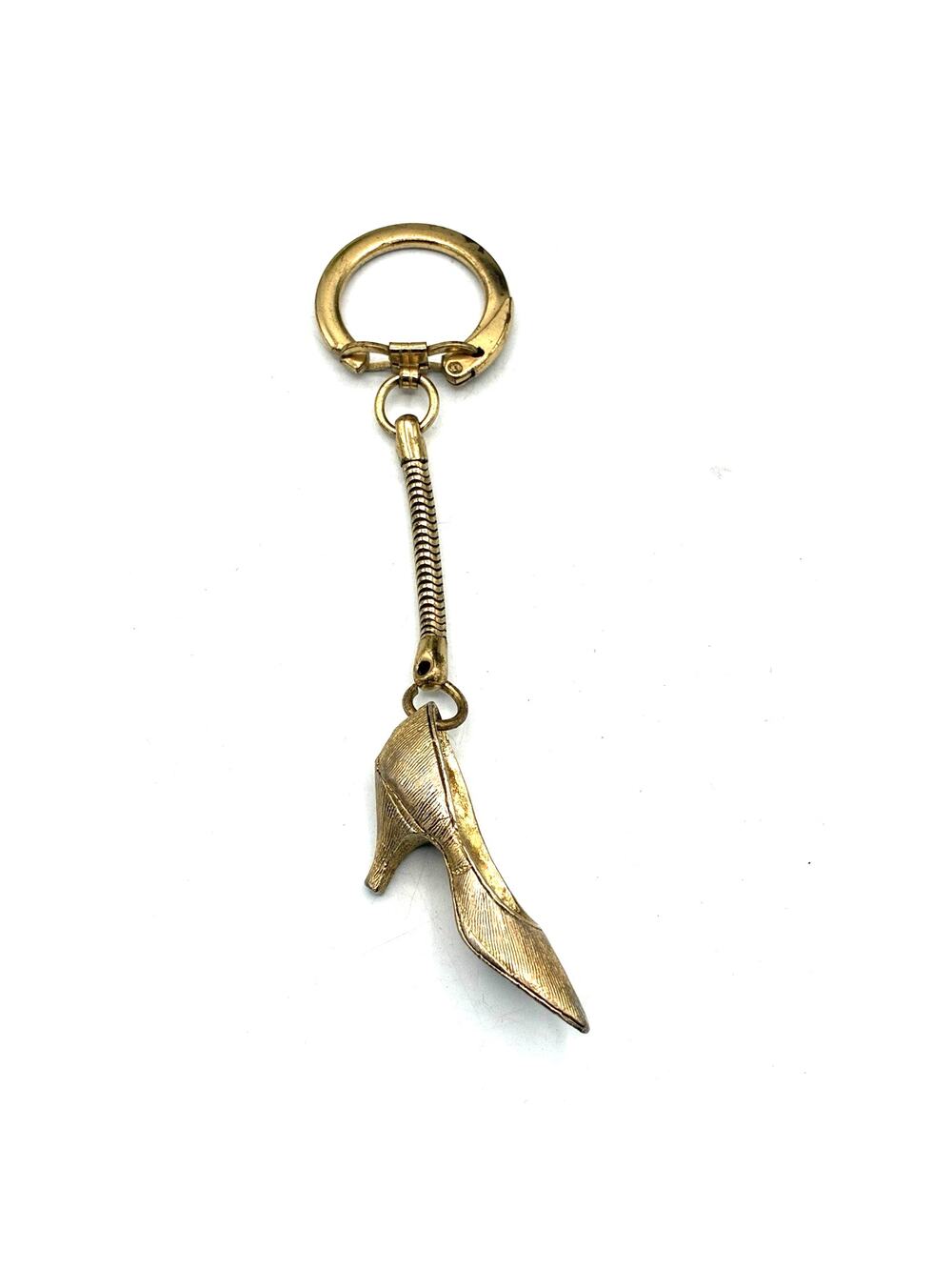 Vintage Gold Tone Stiletto High Heel Shoe Keychain Novelty Key Ring Charm